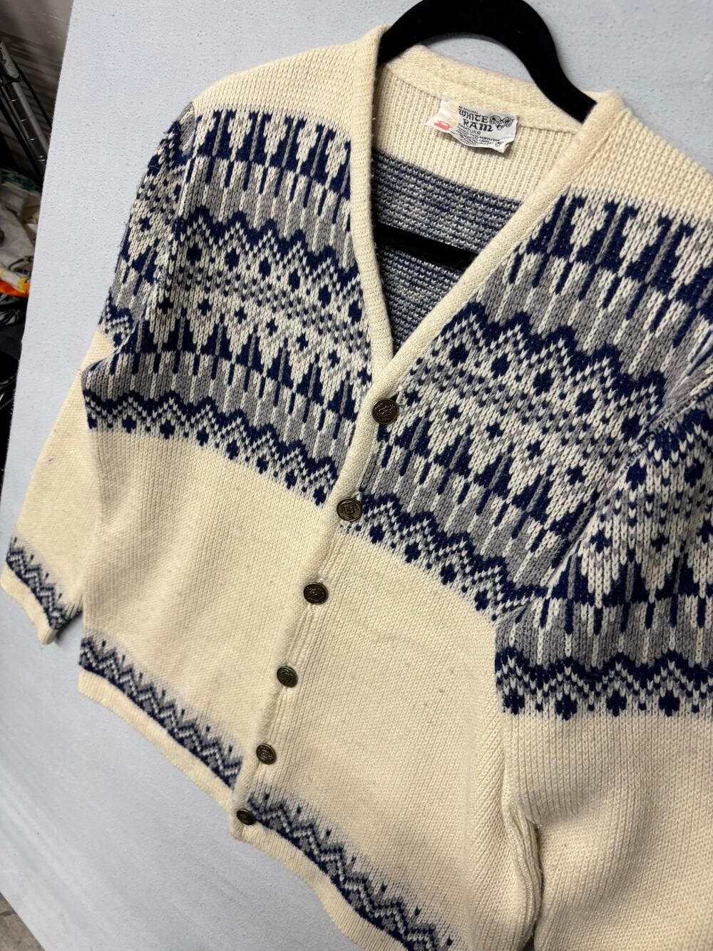 Vintage White Ram Knit Button Cardigan Sweater